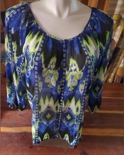 EVAN Picone size 14 blue and green print top bust 42 inches length 25 inches