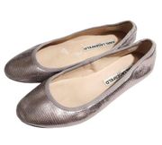 Karl Lagerfeld Women's Leroux Ballet Flats Shoes Silver Metallic Leather 6.5 M