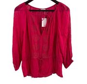 Ecru Pink Eyelet Embroidered Long Sleeve Blouse Size Small New