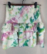 Amanda Uprichard Mariska Mini Skirt Size XS Laguna Tie Dye Smocked Waist Tiered