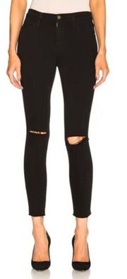 BLACK 'LE HIGH SKINNY' CROP RIPS JEANS