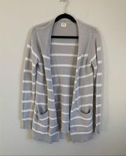 Sigrid Olsen Gray & White Stripe Cotton Blend Open Front Cardigan Sweater