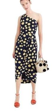 J. Crew Silk One Shoulder Polka Dot Midi Dress Navy, Yellow Size 4