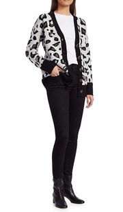 DESIGN HISTORY Sweater Cardigan Leopard Jacquard Gray Black NWT Size Medium