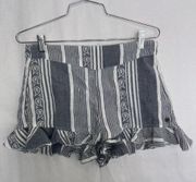 Roxy All Perfect Pull On Short Striped 100% Cotton Ruffled Hem Women Medium