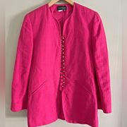 VINTAGE Harvé Benard linen blend pink multi button blazer jacket barbiecore