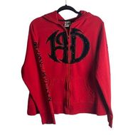 Harley Davidson Womens Size 2X Zip Up Hoodie Red Black Velvet Rinestones Biker