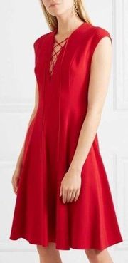 Stella McCartney red Caddy lace up fit n flare midi dress