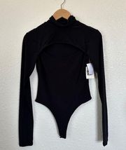 Open Edit Black Long Sleeve Turtleneck Open Chest Bodysuit Size Small Minimal