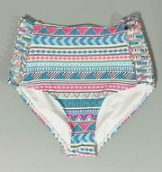 Blue Pink Geometric Dots Cut-Out High-Waisted Bikini Swim Bottoms Bathing Suit Swimwear Size S 💖