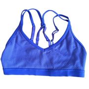 Lorna Jane Womens Blue V Neck Strappy Athletic Sports Bra Size Small
