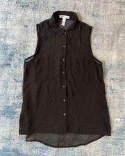 Ambiance Apparel Black Sheer Sleeveless Button Down Blouse Small
