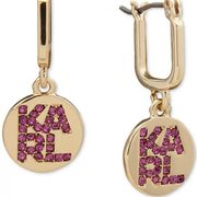 Karl Lagerfeld Paris Color Pave Charm Oval Huggie Hoop Earrings in Gold-Tone NEW