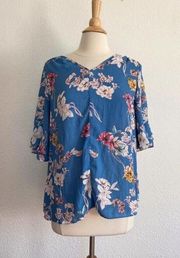 Women's Medium Valerie Stevens Periwinkle Floral 3/4 Sleeve Blouse