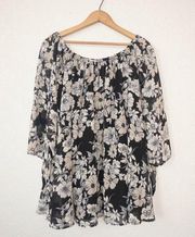 By Together Floral Tie Sleeve Off The Shoulder Tunic Top Size Medium