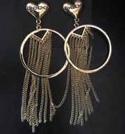 Bebe gold hearts & tassels hoops