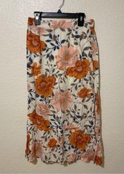 Orange Floral Skirt With Double Slit Size Small