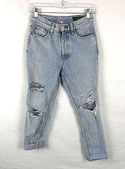 Rag & Bone Light Wash Ripped Destroyed Distressed High Rise Jeans Raw Hem Rolled