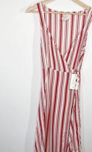 Auguste Femme Riviera Crimson Red White Striped Midi Dress Women's Size 8 NWT