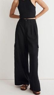 Madewell Wide-Leg Cargo Pants in Linen-Blend in True Black Size 4 NWT