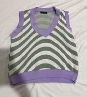 purple And Green Graphic Striped Sweater Vest