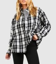 Boohoo Black/White Flannel Oversized Shirt, Size XL New w/Tag