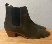 IRO Yvette Chelsea Ankle Boots Green Suede Pull On Point Toe Women's Size 9