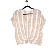 Tie-front Stripe Button Down Top in Multicolor Size Medium