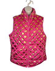 Simply Southern Pink Elephant Themed Puffer Sleeveless Jacket Zip Front Size XL