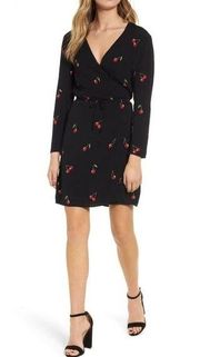 Rails Long Sleeve V-Neck Printed Wrap Dress - Abstract - Black Multi/Cerise S