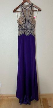 Shail K. 4006 purple satin beaded mermaid prom gown dress NEW 0