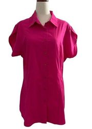 Ashley Stewart Size 12 Button Down Shirt Collared Short Sleeve Pink Cotton