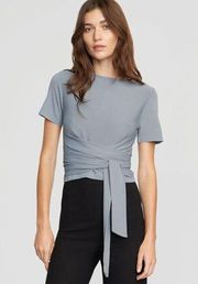 Modern Citizen Jade Cropped Tie Front Top S Grey