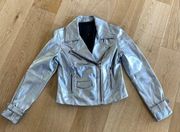 PAIGE Ashby Metallic Leather Moto Jacket in Pearlized White/ Silver