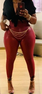 Burgundy Red Faux Leather Leggings Pants