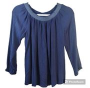 Dept 222 Indigo Blue Boho Embroidered Top Size M