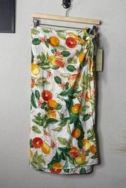 NEW Cynthia Rowley Skirt Fruit Printed Wrap Linen Midi Skirt White Orange Sz S