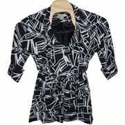 Vertigo Paris Women’s Black and‎ White Sz XL Abstract Trench Coat Jacket