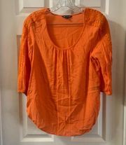 Unique Spectrum Orange Textured 3/4 Sleeve Blouse Medium