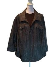 Women’s Dark Denim w/ Sparkly Embroidery Pattern 3/4” Sleeve Blazer