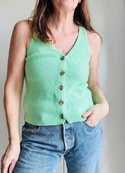 Loft  Ann Taylor Lime Green Knit Tank buttons medium Cotton Spring Summer Style