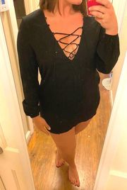 Lace Up Black Dress