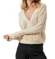 NWT  Wrap Front Pointelle Sweater In Cream Size Medium Long Sleeve Open Knit
