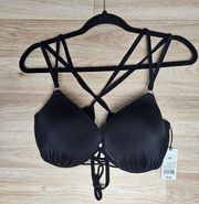 Shade & Shore Black Push-up Padded Cross Strap Bikini Top 38D