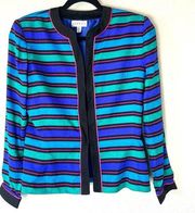 Vintage Adrianna Papell Vintage Silk Colorful Striped Blazer Size 10 Medium