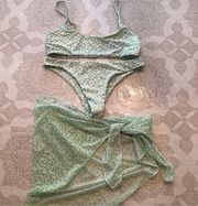 Green print bikini M with cover up