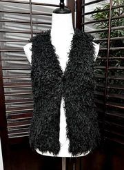 H&M Faux Fur Black Sleeveless Vest Cardigan 6 NWT