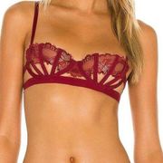 Thistle and Spire Sidney Open Cup Velvet Underwire Bra Ruby Red Size 34D