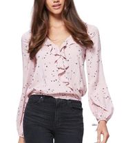 Paige Long Sleeve Faux Wrap Ruffled Floral Blouse Pink Extra Small