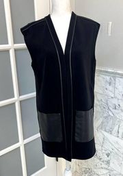 Lafayette 148 Vest Faux Leather Pocket Open Front Tunic Medium